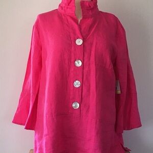 John Mark Bright Pink Linen Top Size Medium
